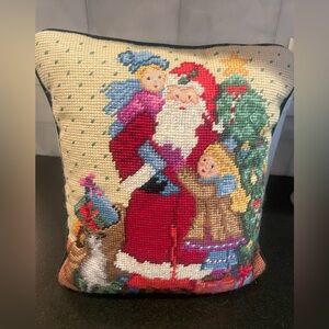 Vintage Santa with girl Needlepoint Pillow
